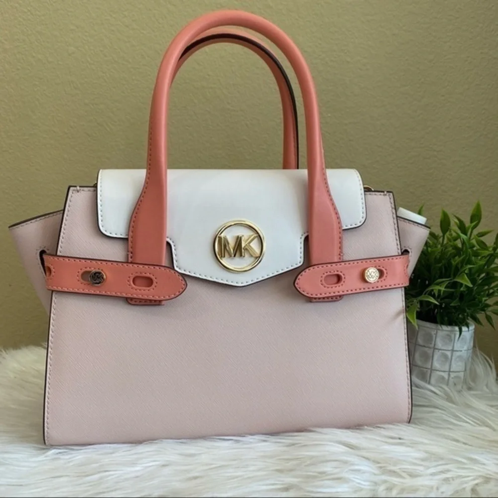 New Michael Kors Carmen Medium Color-Block Belted Satchel bag